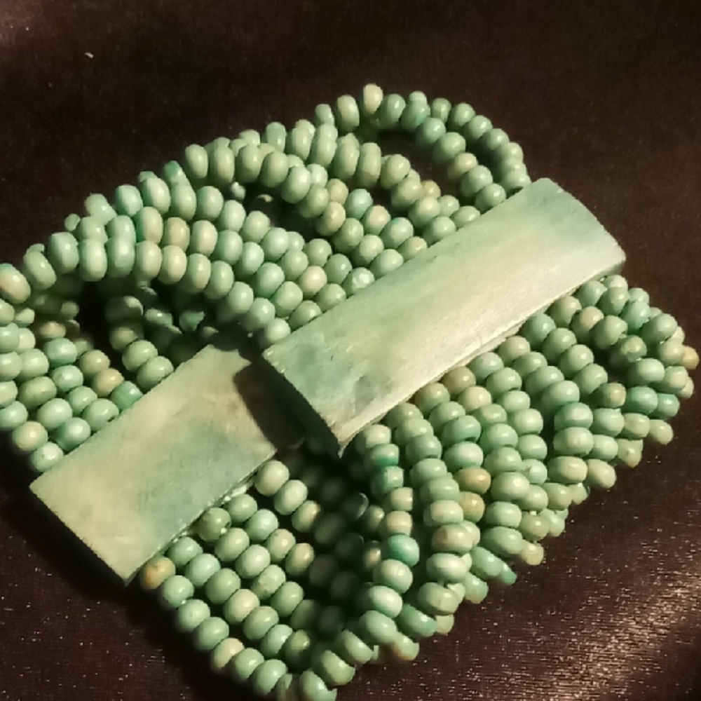 Turquoise Wooden A Silky Soft Wrap  Beaded Bracelet.